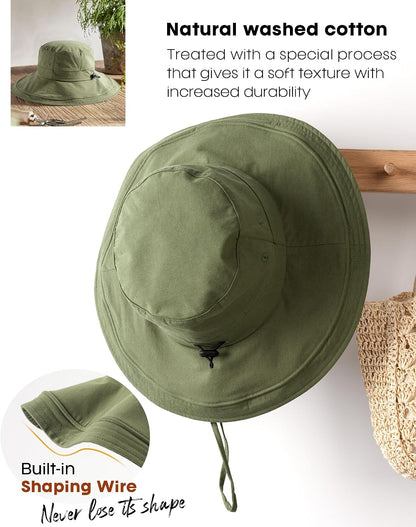 Hatiis Womens Sun Hat with Ponytail Hole Cotton Shapeable Wide Brim