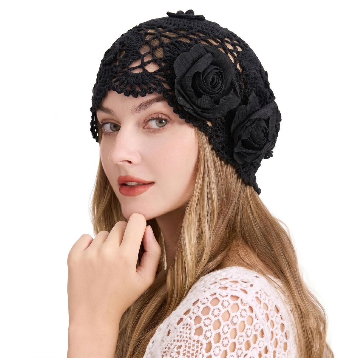 ZLYC Women Cotton Crochet Slouchy Beanie Hat Handmade Knit Summer Skull Cap