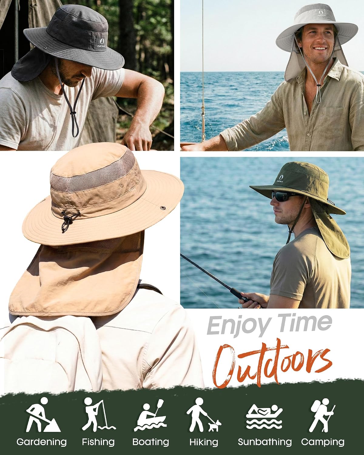 FURTALK Sun Hats for Men Women Fishing Hat with Neck Flap UPF Protection