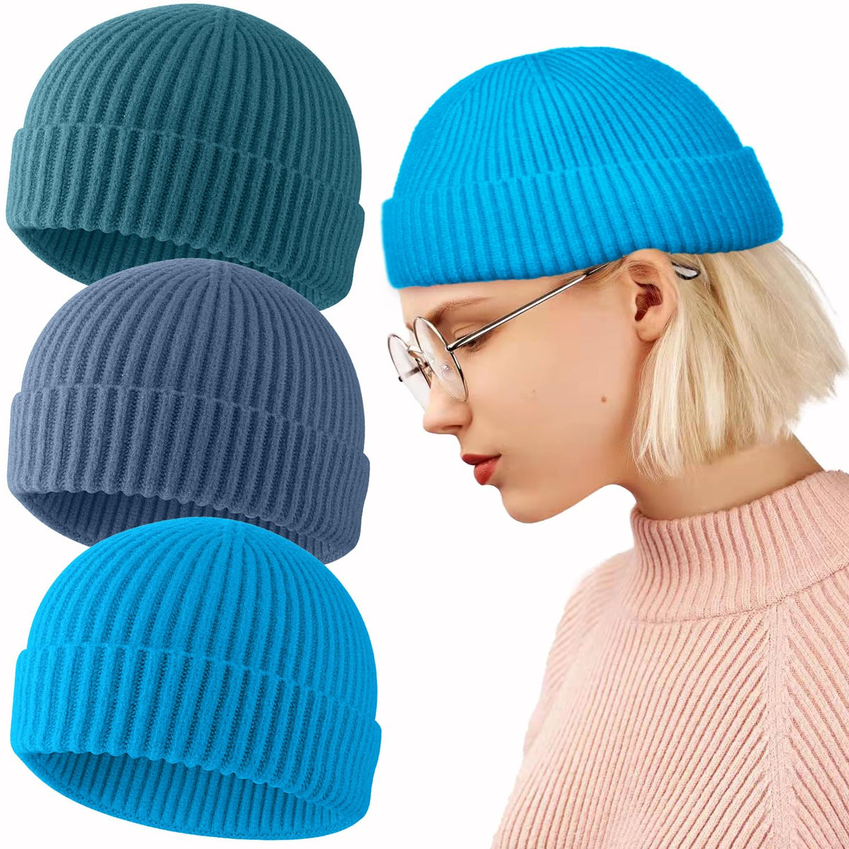 ROYBENS Swag Wool Knit Cuff Short Fisherman Beanie for Men Women Winter Hat