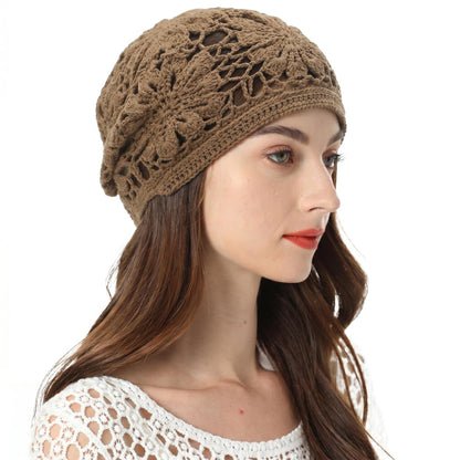 ZLYC Women Cotton Crochet Slouchy Beanie Hat Handmade Knit Summer Skull Cap