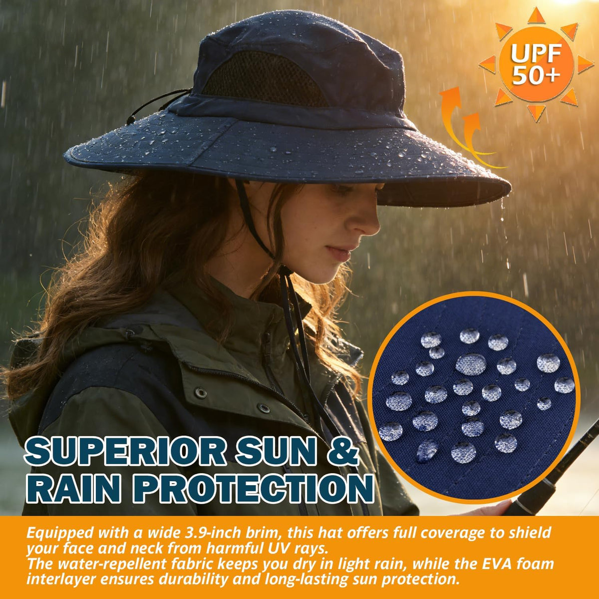 Wide Brim Sun Bucket Hat, Waterproof Boonie Hat for Men & Women