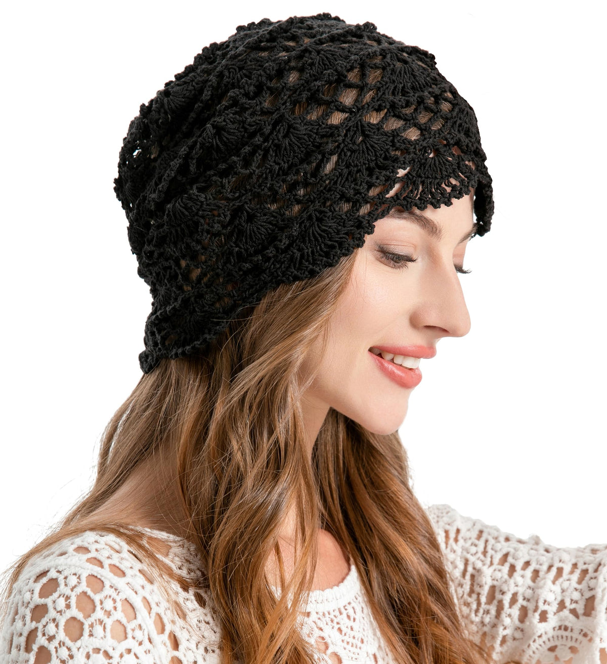 ZLYC Women Cotton Crochet Slouchy Beanie Hat Handmade Knit Summer Skull Cap