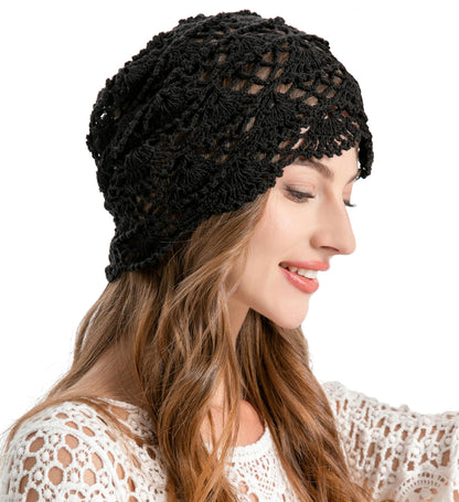 ZLYC Women Cotton Crochet Slouchy Beanie Hat Handmade Knit Summer Skull Cap