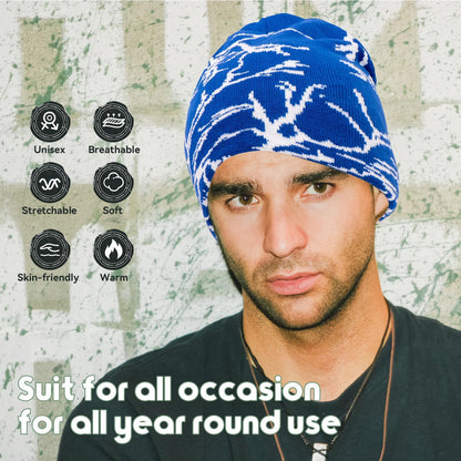 Beanies Hats Men,Y2K Lightning Pattern Wool Acrylic Knitted Hat