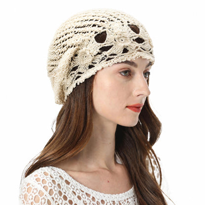 ZLYC Women Cotton Crochet Slouchy Beanie Hat Handmade Knit Summer Skull Cap