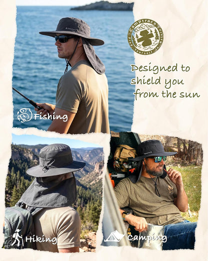 Camptrace Wide Brim Men Sun Hat with Neck Flap UPF Fishing Hiking Gardening