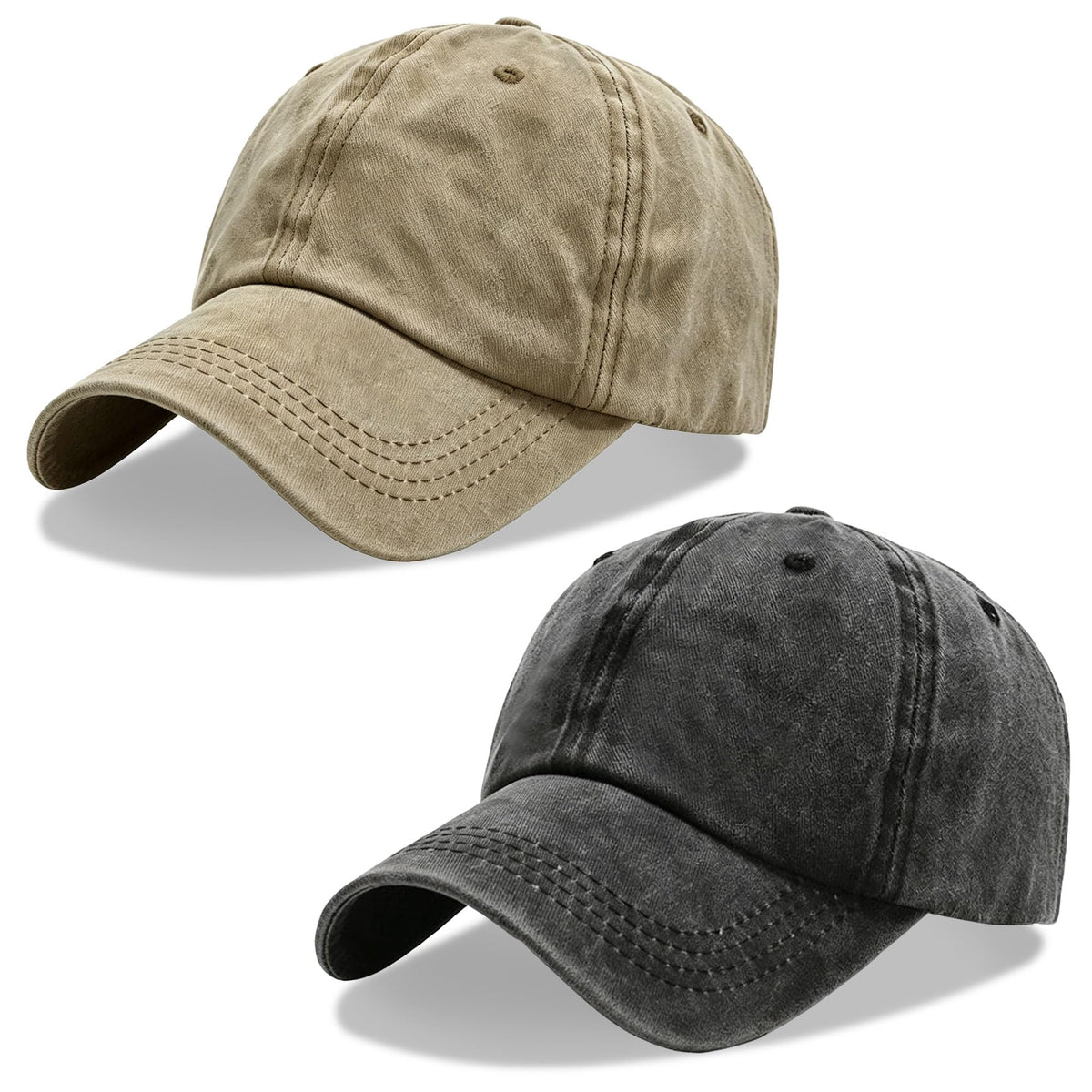 2Pack Vintage Washed Cotton Baseball Caps, Adjustable Low Profile Dad Hat, Unconstructed Distressed Plain Cap for Men Women