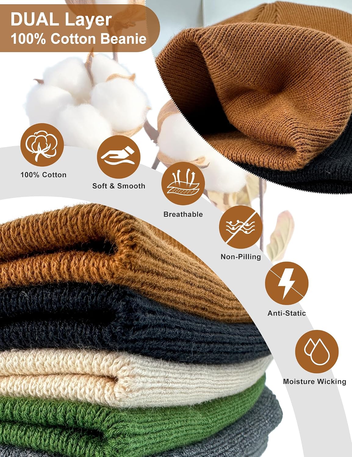 vidsel 100% Cotton Beanie Hat for Men Women, Soft Cuffless Knit Skull Cap