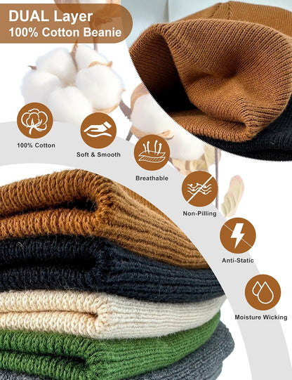 vidsel 100% Cotton Beanie Hat for Men Women, Soft Cuffless Knit Skull Cap