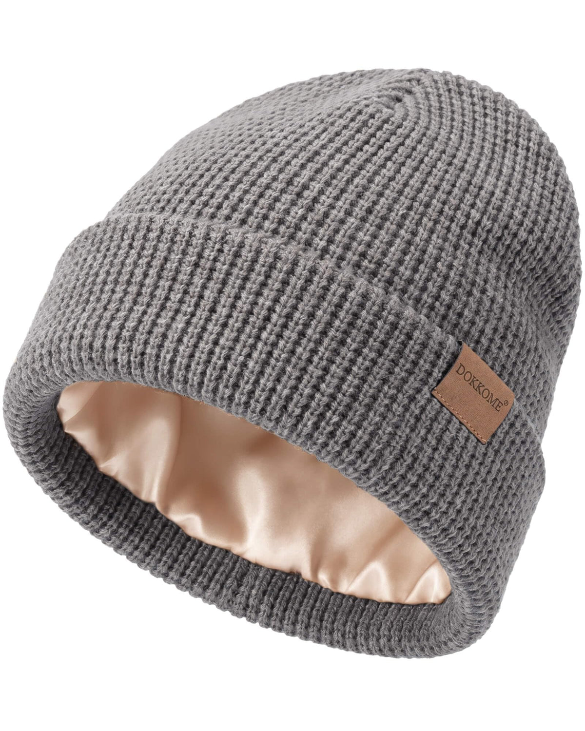 Satin Lined Beanie for Women Men Waffle Knit Winter Hats Thick Double Layer Warm Cuffed Silk Lining Cozy Soft