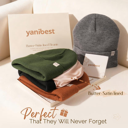 YANIBEST Satin Lined Beanie for Women, Reduce Frizz Winter Hats