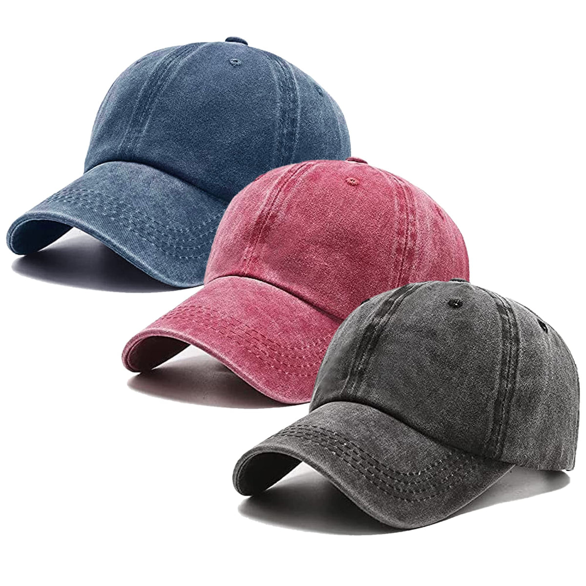 3 Pack Washed Plain Vintage Baseball Cap Cotton Adjustable Twill Bulk Low Profile Classic Dad Hat for Men/Women