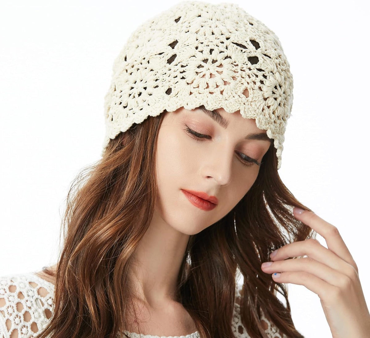 ZLYC Women Cotton Crochet Slouchy Beanie Hat Handmade Knit Summer Skull Cap