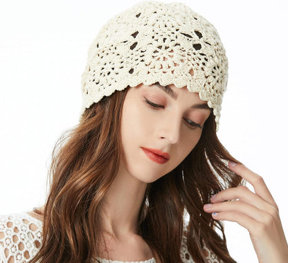 ZLYC Women Cotton Crochet Slouchy Beanie Hat Handmade Knit Summer Skull Cap