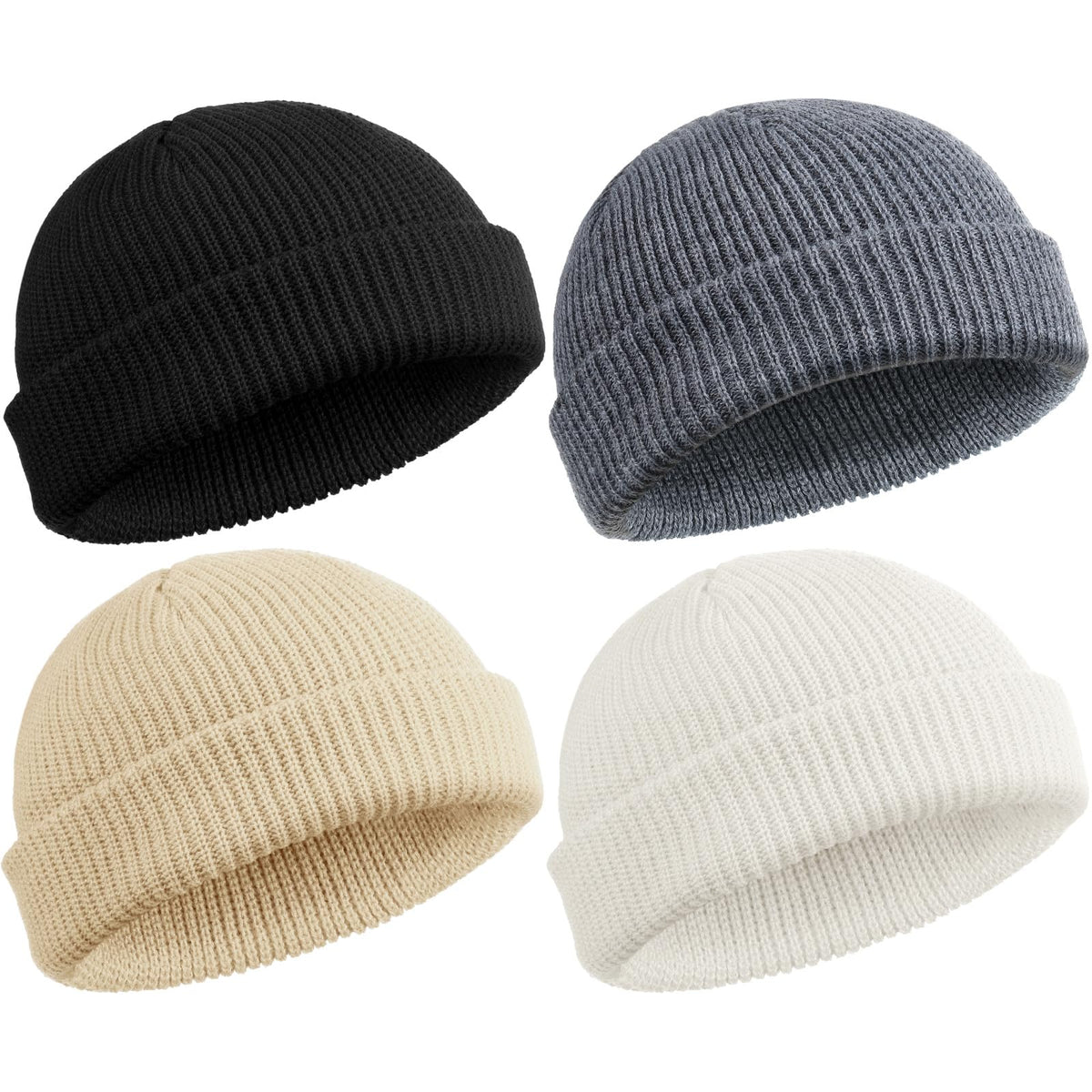 SATINIOR 4 Pieces Trawler Beanie Watch Hat Roll up Edge Skullcap Fisherman Beanie Unisex