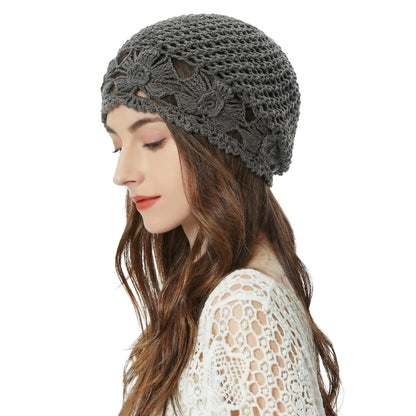 ZLYC Women Cotton Crochet Slouchy Beanie Hat Handmade Knit Summer Skull Cap