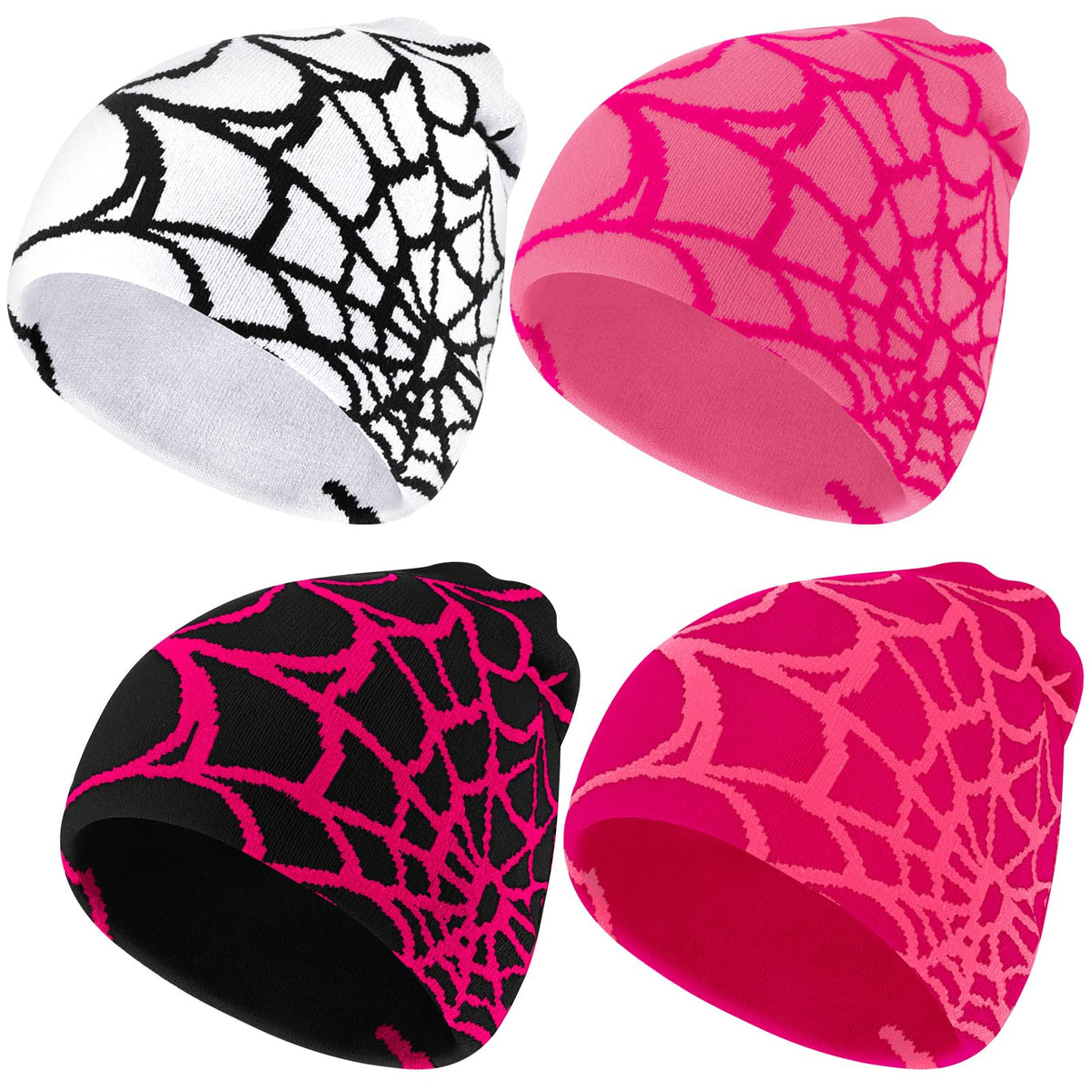 Jeyiour 4 Pcs Y2k Beanies Spider Web Pattern Hat