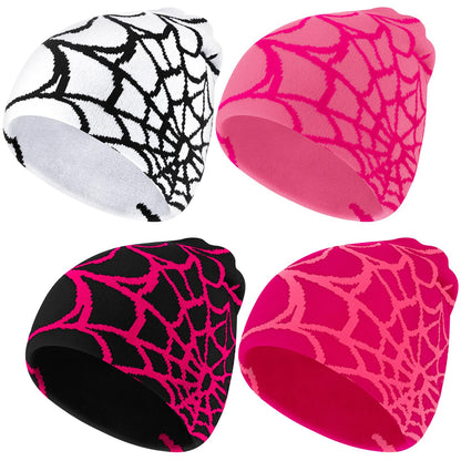 Jeyiour 4 Pcs Y2k Beanies Spider Web Pattern Hat