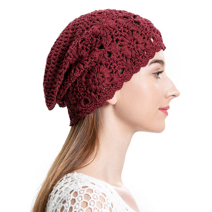 ZLYC Women Cotton Crochet Slouchy Beanie Hat Handmade Knit Summer Skull Cap