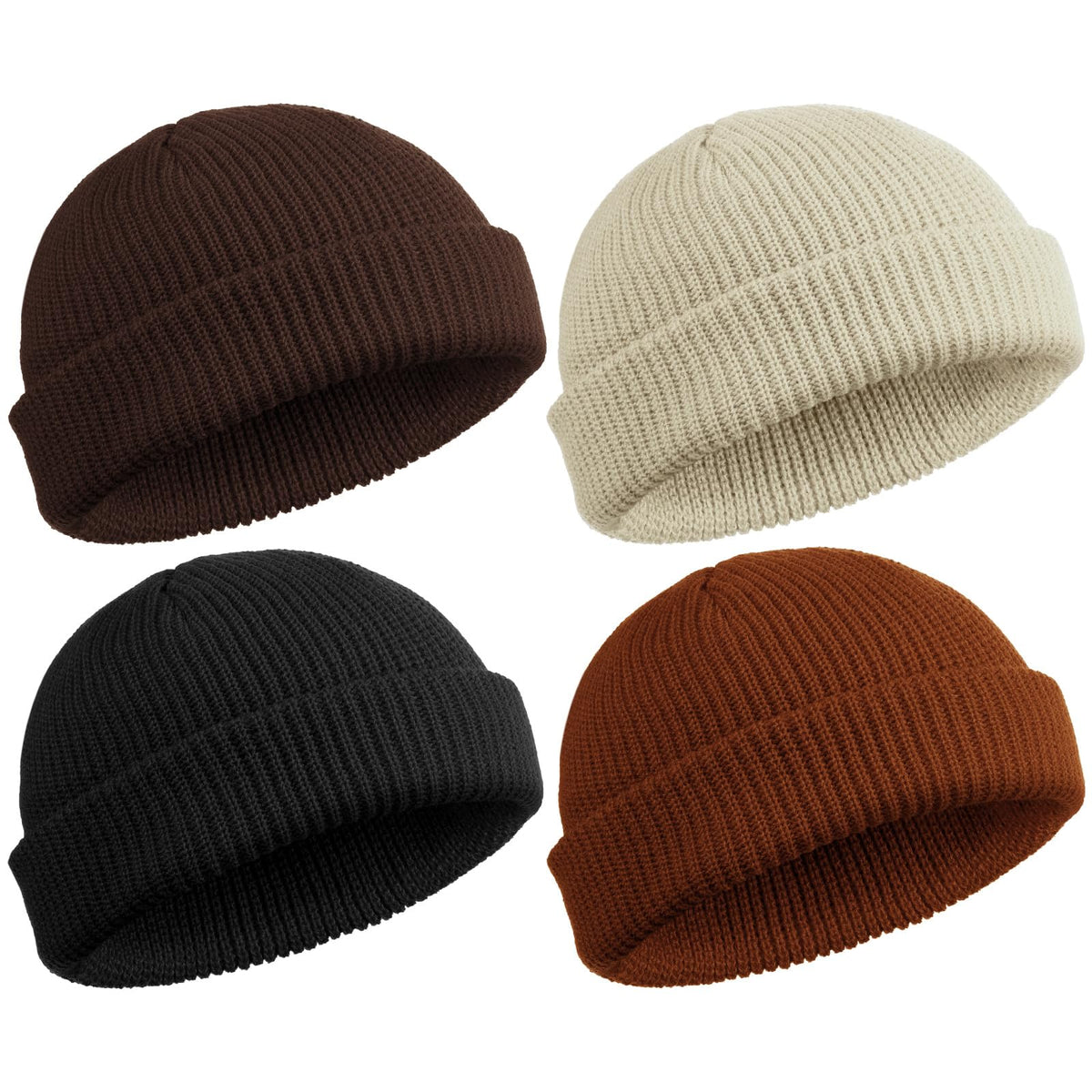 SATINIOR 4 Pieces Trawler Beanie Watch Hat Roll up Edge Skullcap Fisherman Beanie Unisex
