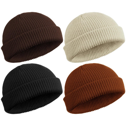SATINIOR 4 Pieces Trawler Beanie Watch Hat Roll up Edge Skullcap Fisherman Beanie Unisex
