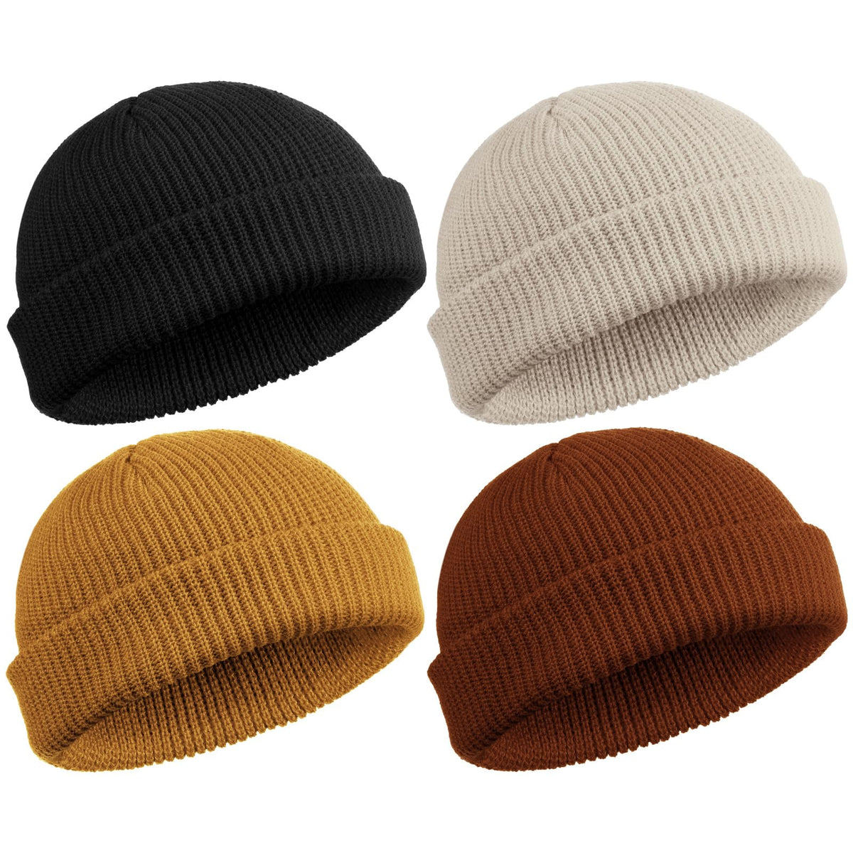SATINIOR 4 Pieces Trawler Beanie Watch Hat Roll up Edge Skullcap Fisherman Beanie Unisex