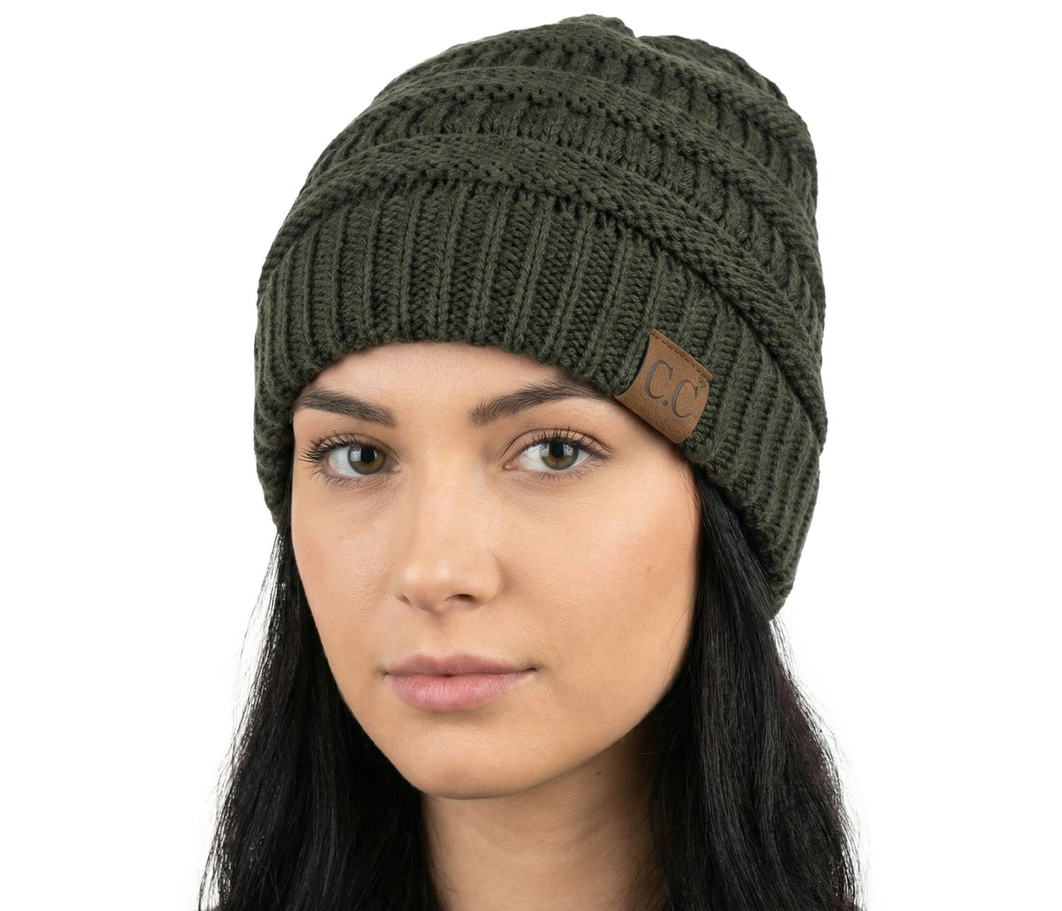 C.C Unisex Chunky Soft Stretch Cable Knit Warm Fuzzy Lined Skully Beanie