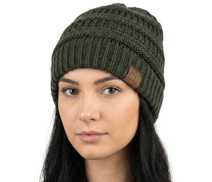 C.C Unisex Chunky Soft Stretch Cable Knit Warm Fuzzy Lined Skully Beanie