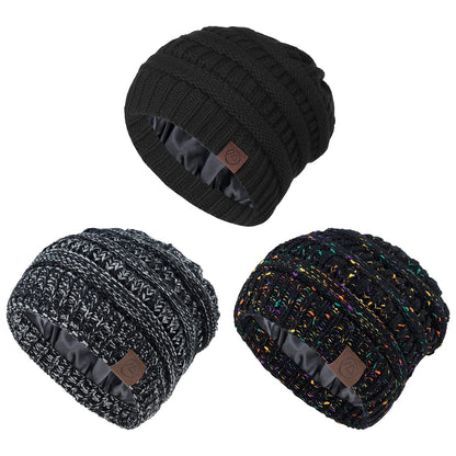 Beanies Women Satin Lined Beanie Winter Hats for Women Silk Lined Slouchy Beanie for Winter Warm Knit Cuffed Beanie Hat