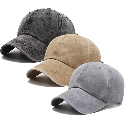3 Pack Washed Plain Vintage Baseball Cap Cotton Adjustable Twill Bulk Low Profile Classic Dad Hat for Men/Women