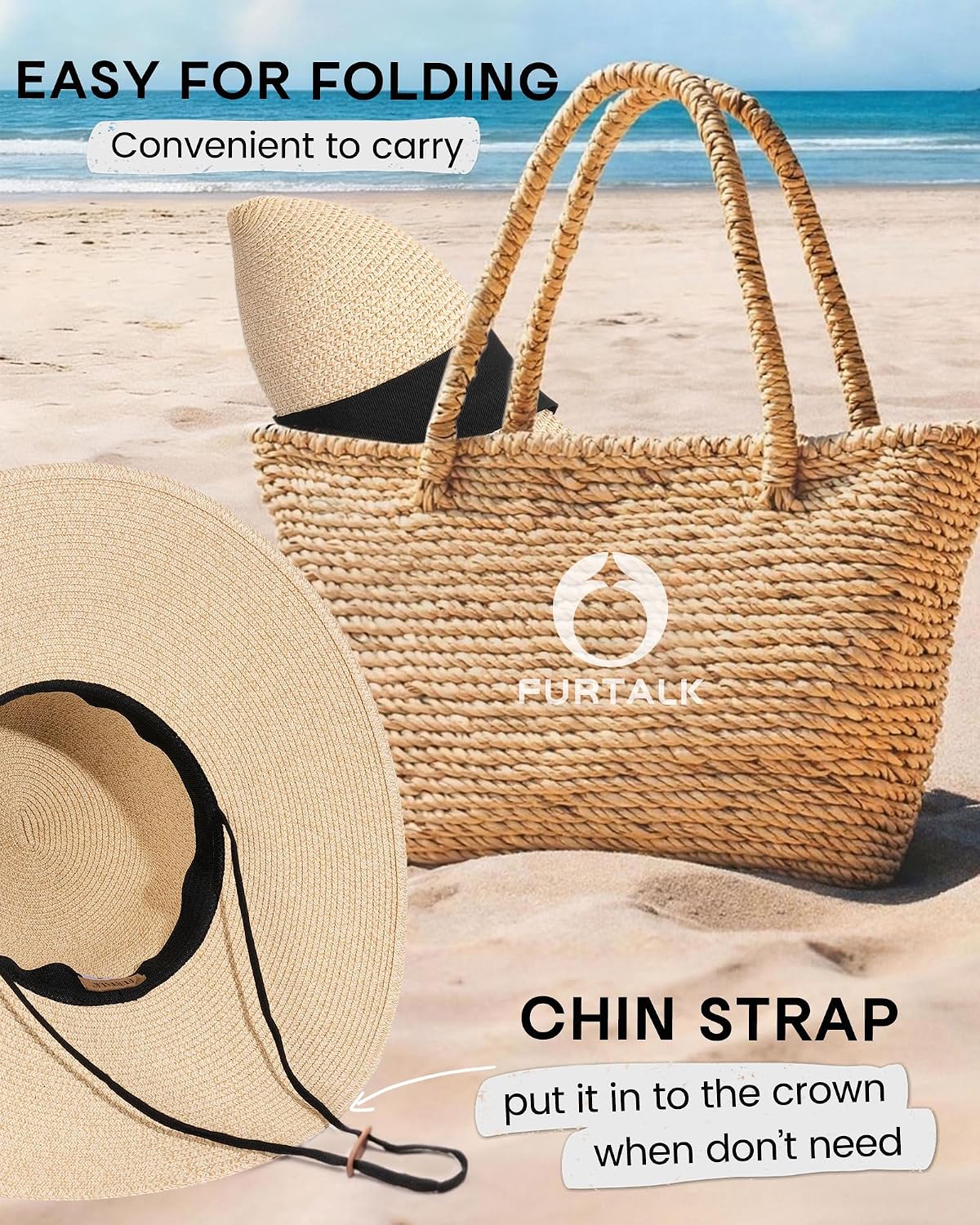 FURTALK Womens Sun Straw Hat Wide Brim Floppy Summer Beach Hats for Women