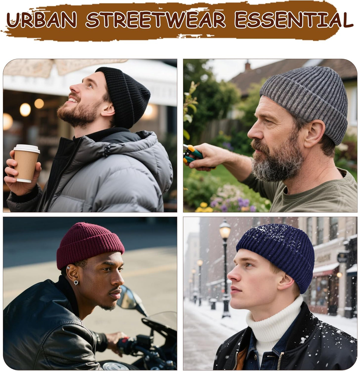 Wool Fisherman Beanies for Men Knit Fall Winter Beanie Hat Skull Cap