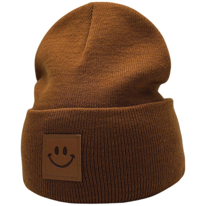 55cube Unisex Knit Cuffed Beanie Hats Warm Winter Caps with Leather Logos