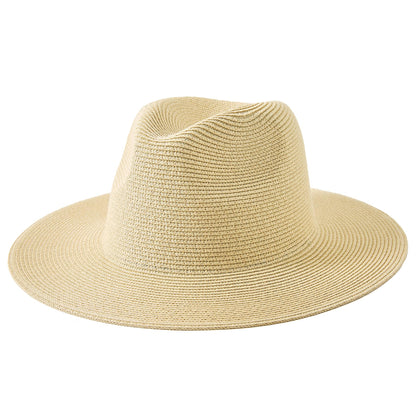 Lanzom Women Wide Brim Straw Panama Roll up Hat Fedora Beach Sun Hat UPF50+