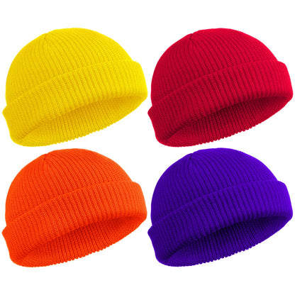 SATINIOR 4 Pieces Trawler Beanie Watch Hat Roll up Edge Skullcap Fisherman Beanie Unisex