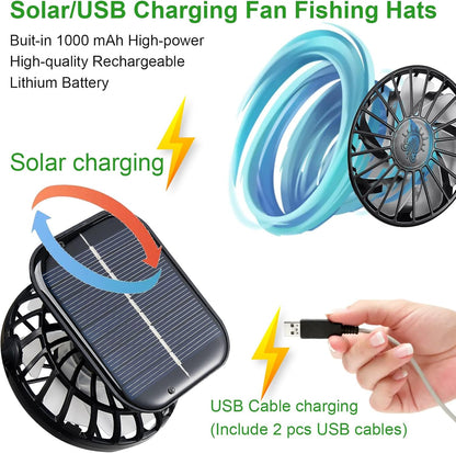 Fishing Hats with Sunglasses, Wide Brim Sun Hat with 2 Solar Fan, USB & Solar Powered Fishing Hats, Solar Fan Hats UPF 50+