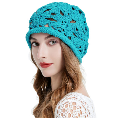 ZLYC Women Cotton Crochet Slouchy Beanie Hat Handmade Knit Summer Skull Cap