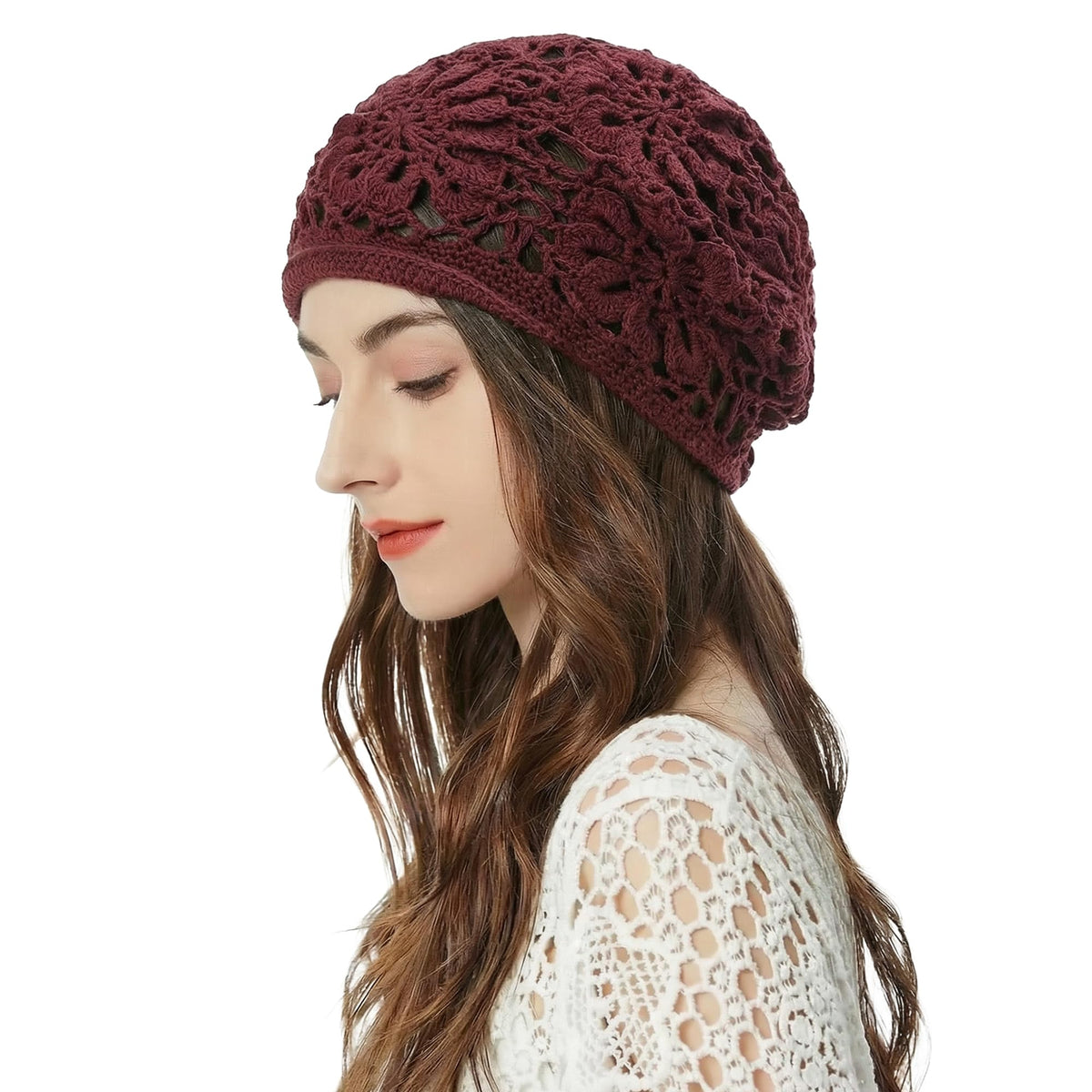 ZLYC Women Cotton Crochet Slouchy Beanie Hat Handmade Knit Summer Skull Cap