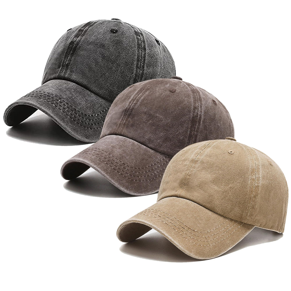 3 Pack Washed Plain Vintage Baseball Cap Cotton Adjustable Twill Bulk Low Profile Classic Dad Hat for Men/Women