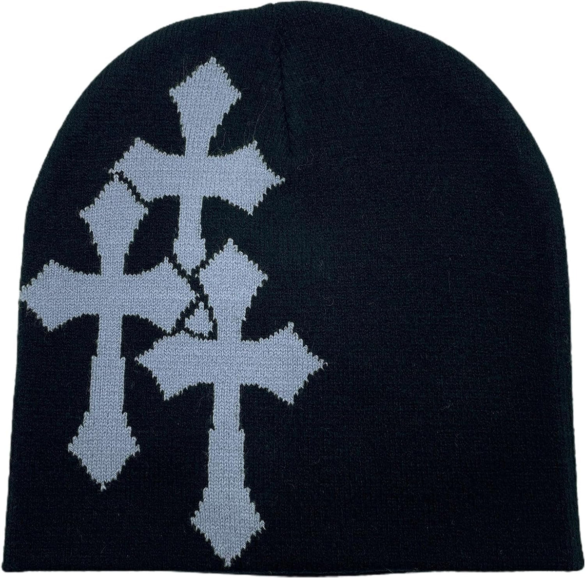 Y2K Dark Cross Wool Hat - Fashion Cross Pattern Loose Pile Knit Hat for Cold Weather - Autumn and Winter