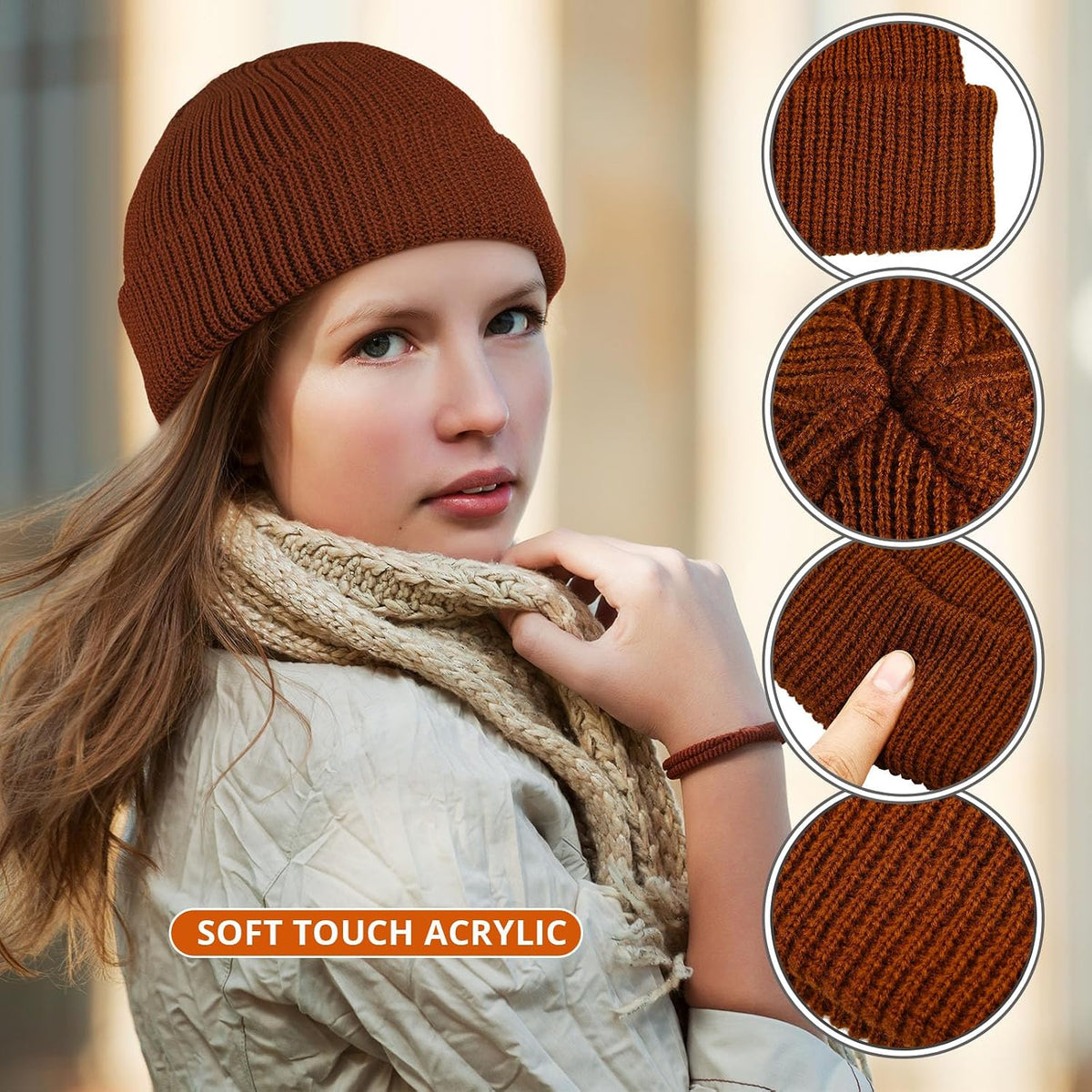 SATINIOR 4 Pieces Trawler Beanie Watch Hat Roll up Edge Skullcap Fisherman Beanie Unisex