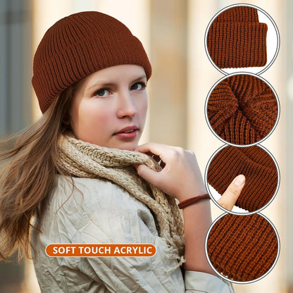 SATINIOR 4 Pieces Trawler Beanie Watch Hat Roll up Edge Skullcap Fisherman Beanie Unisex
