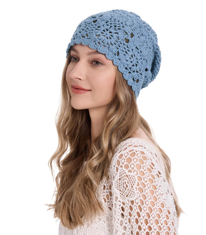 ZLYC Women Cotton Crochet Slouchy Beanie Hat Handmade Knit Summer Skull Cap