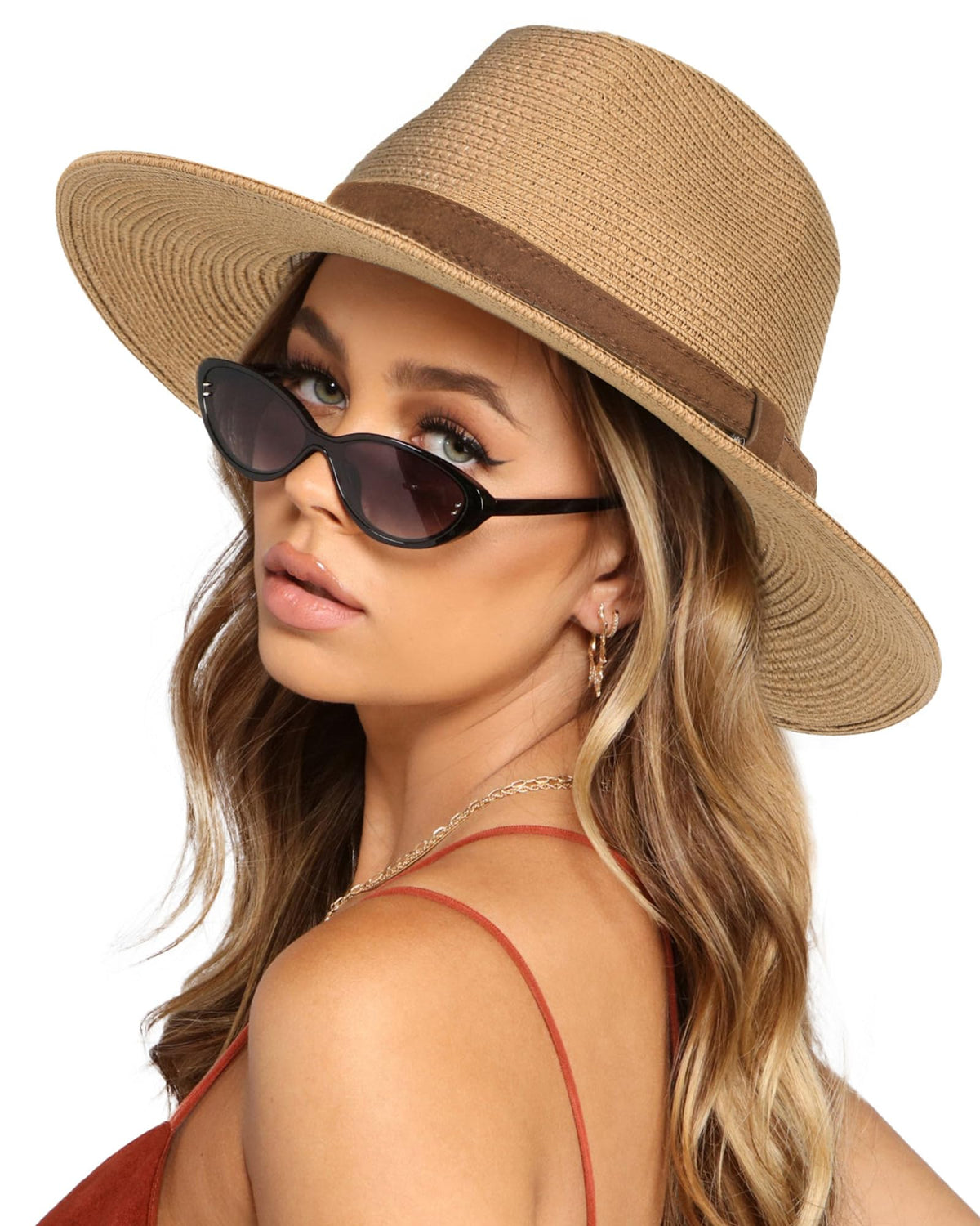 FURTALK Womens Mens Wide Brim Straw Panama Hat Fedora Summer Beach Sun Hat