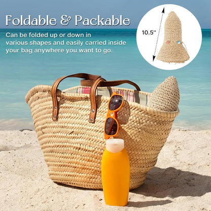Beach Sun Hats for Women, Wide Brim Straw Hat, UPF 50+ UV Protection