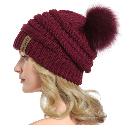 Women Knit Slouchy Beanie Chunky Baggy Hat with Faux Fur Pompom Winter Soft Warm Ski Cap
