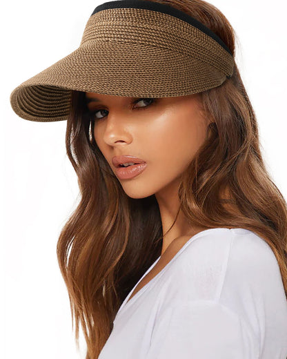 FURTALK Womens Sun Visor Hat Straw Sun Visors for Women Summer Packable Ponytail Beach Hats for Women Travel UPF 80+