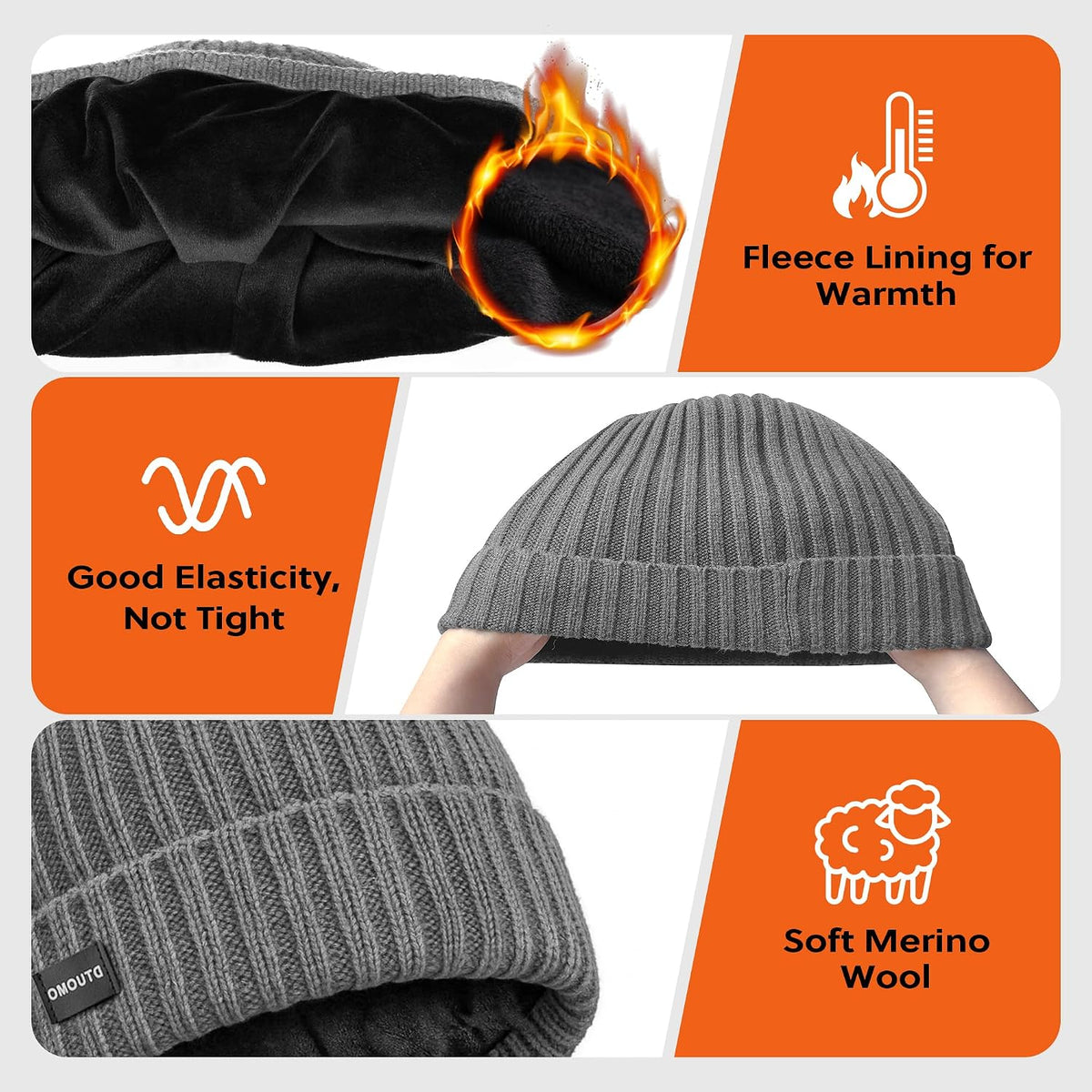Winter Beanie Merino Wool Fleece Lined for Men Women Soft Warm Knit Hat Ski Stocking Cuffed Cap