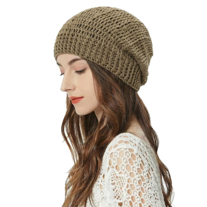 ZLYC Women Cotton Crochet Slouchy Beanie Hat Handmade Knit Summer Skull Cap